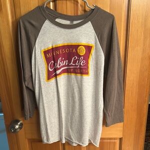 Next Level Apparel Gray and Brown Long Sleeve Tee